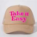 Casquette trucker kaki avec imprimé rose Take it Easy et maille arrière respirante - Taille unique / Kaki