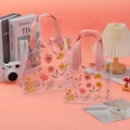 Set of transparent PVC daisy gift bags with pink handles in two sizes for occasions - Small Pink Floral / Without Bow