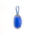 Blue and black capsule-style dog waste bag dispenser with a plastic hook attachment - Dispenser Only / Blue