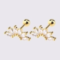 Gold plated heart ear studs with marquise cut zircon stones and screw ball back - Gold Six-Leaf Crown