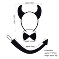 3-piece black devil costume set with horns headband, bowtie, and tail size details - Black Devil Horn 3-Piece Set