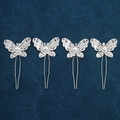 Set of four silver butterfly hair pins with crystals and pearls for bridal styling - Hollow Rhinestone Butterfly Style (FZ-001) / 4Pcs Set / Silver