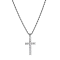 Polished titanium steel cross pendant necklace with sparkling gems on a rope chain - Silver Full Zirconia Cross (G6008)