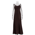 Satin long slip dress in dark chocolate brown with adjustable shoulder tie straps - S / Dark Brown
