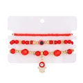 Set de 3 tobilleras de cuentas rojas con ojo turco y colgante de mano de Fátima - Rojo A-797 (KC Gold)