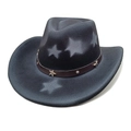 Detailed view of charcoal felt cowboy hat with white star print and studded leather band - M (56-58cm) / Black