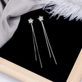 Detail shot of silver snowflake earrings with long sparkling tassel on black velvet - Silver Snowflake Tassel