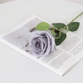 Single grey velvet artificial rose on open magazine for wedding and home decoration - Round Silk Grey
