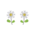 Elegant daisy stud earrings with white zircon petals and yellow gemstone center - White Gold