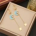 Collana a strati dorata con ciondoli a stella e luna ed elementi in turchese in scatola - 3# Orecchini (Stella Luna Turchese Lunghi)