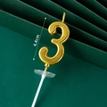 Golden glitter number 3 birthday candle with 4.4cm height on a white plastic stand - Golden Long Number Candle 3