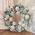Nordic pine cone wreath with mint green petals and white berries for Christmas decor - Tiffany Large