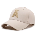 Beige baseball cap with gold embroidered A letter and structured fabric texture - Adjustable / Light Beige