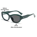 Gafas de ojo de gato fotocromáticas en montura verde oscuro con efecto de tinte antes-después - Marco Verde Oscuro Fotocromático / Verde Oscuro