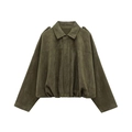 Minimalist dark green suede bomber jacket with retro lapel and elastic hem detail - S / Army Green