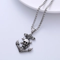 Ciondolo ancora teschio argento vintage punk con collana catena box in acciaio inox - Argento (Con Catena)