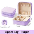 Portable purple PU leather jewelry box with cross texture and secure zipper closure - Purple (PU Leather) / Purple