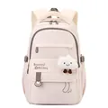 Creamy white waterproof student backpack with cute cloud charm and cat paw zippers - Off White