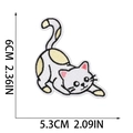 Close-up of white cartoon cat embroidery patch with precise 6x5.3cm dimension guides - No.8 (White Yellow Spotted)(W17XM-078-08)