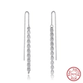 Classic 925 sterling silver drop line earrings with minimalist geometric pendant design - Silver