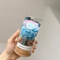 Mini glass bottle with light blue preserved rose and hydrangea on cork base gift - Blue Wishing Bottle / 6.5*12.5cm