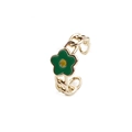 Anillo de cadena dorada vintage con flor de esmalte verde y diseño abierto ajustable - Verde / Abierto Ajustable