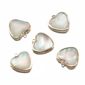 Golden heart pendants with iridescent shell inlay for DIY jewelry making - 14mm White Shell Heart