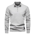 Detail of grey knitted sweater showing half-zip collar and ribbed texture fabric - S / Light Gray