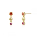 Vertical S925 silver earrings with red yellow and pink round zircon stones - Gold Style 4-Colored Three-Stone