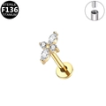 F136 Titanium gold stud earring with flower zircon design and internal thread - Gold Flower