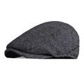 Classic grey tweed flat cap for men with ear protection and black leather trim detail - XL (59-60cm) / Black