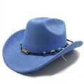 Detail of blue suede cowboy hat featuring ethnic style turquoise bead and bronze ornament - M (56-58cm) / Sky Blue (KK-058)