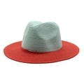 Detailansicht der gewebten Strohstruktur am zweifarbigen Panama-Hut in Mint und Rot - M (56-58cm) / Minzgrün + Rot