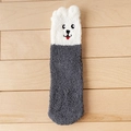 Cute gray and white dog-faced coral fleece thermal sock in thick plush material - One Size / Grey & White Dog