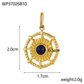 Ciondolo boho in acciaio dorato con pietra naturale blu e indicazioni delle misure - Pietra Blu Scuro (WP37026B10)