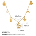 18K gold plated stainless steel necklace with sun, shell, starfish and letter G charms - Letter G (XL206)