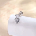 Single silver heart cartilage piercing stud with shiny clear cubic zirconia stones - Premium Grey (Single)