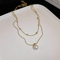 Collana a doppio strato a serpente dorata con perle quadrate e pendente di perla bianca - Catena Serpente Perla (35#) / Oro - Placcato Oro Vero