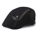 Black cotton beret cap with Sports Dream embroidery and a metal skull stud decoration - Adjustable / Black