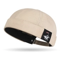 Berretto docker beige in tela per uomo e donna con etichetta equestre e cinturino regolabile - Beige