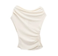 Dettaglio top monospalla bianco crema con arricciature laterali e tessuto plissettato - XS / Bianco latte