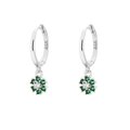 Silver 925 clover earrings with emerald green and clear cubic zirconia flower charms - White Gold (Style G)