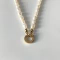 Collier en perles d'eau douce avec fermoir en acier doré 14 carats - Chaîne Perles de Riz Fermoir Cercle Uni Or 14K (XNL0002-2)