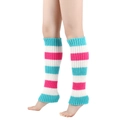 Winter striped knitted leg warmers in cyan white and rose pink colors with ribbed cuffs - Striped Multi-color 19