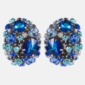 Elegant cluster clip-on earrings with sapphire blue and aqua crystals in various sizes - Sapphire Blue Style (T1)