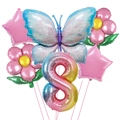 6-piece butterfly balloon set with rainbow number 8, flowers, and pink stars - Number 8 / Gradient