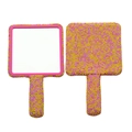 Pink handheld square mirror covered in sparkling pink and yellow rhinestones - Sunflower Color Heart Shape 110*165mm