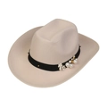 Elegant beige wool felt western cowboy hat with black ribbon and white pearl floral band - 105-Beige