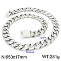 Silver stainless steel 17mm wide Cuban link chain necklace with polished and brushed finish - Brushed Silver (KN227437-D)