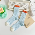 Chaussettes en coton maille filet bleu et orange aux couleurs contrastées été - Taille unique / Tube Moyen/Polyester Coton / Bleu/Bloc de Couleur